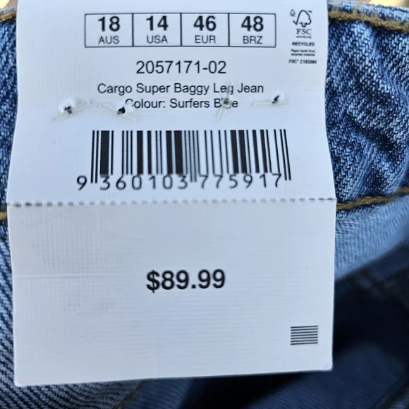 Super Baggy Cargo Denim Jeans By Cotton On Sz 14 - Picture 4 of 16